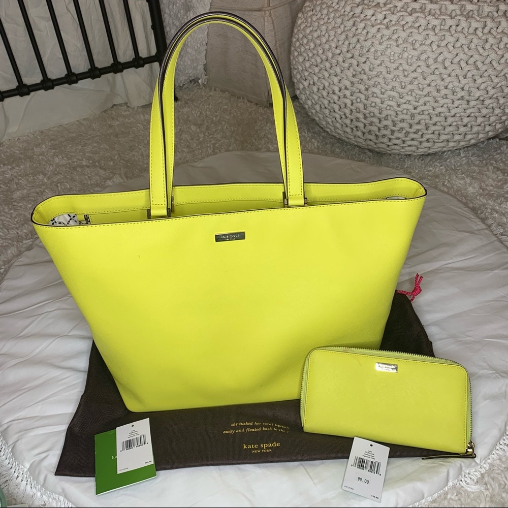 Kate Spade Jules Tote Newbury Lane Neon Citron Yellow: Purse + Wallet